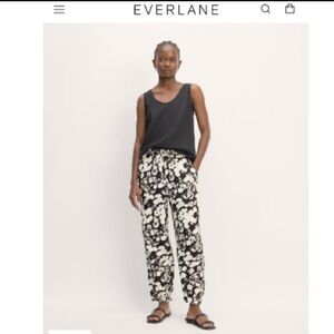 EVERLANE 100% Linen Pull-On Barrel Pant Flax black cream floral pockets small